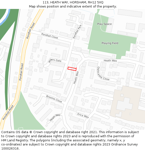 113, HEATH WAY, HORSHAM, RH12 5XQ: Location map and indicative extent of plot