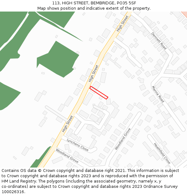 113, HIGH STREET, BEMBRIDGE, PO35 5SF: Location map and indicative extent of plot