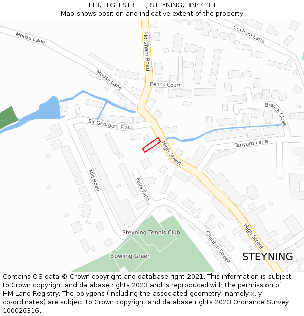 113, HIGH STREET, STEYNING, BN44 3LH: Location map and indicative extent of plot
