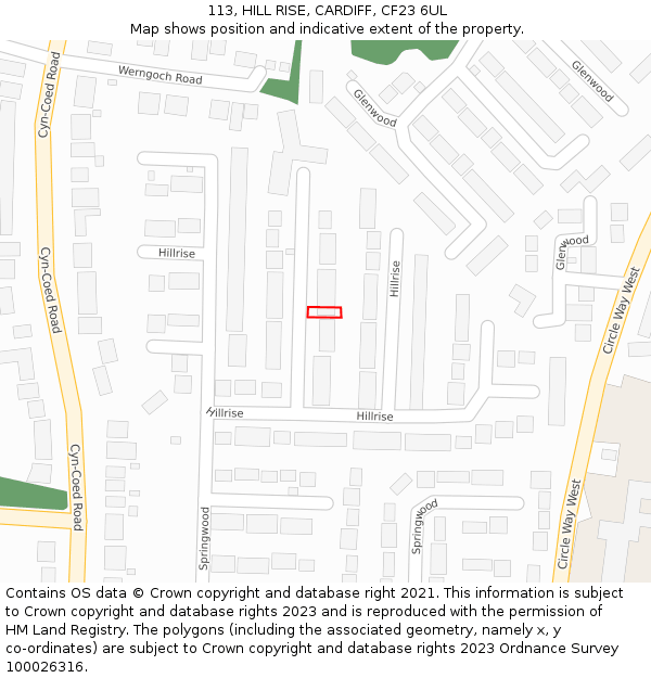 113, HILL RISE, CARDIFF, CF23 6UL: Location map and indicative extent of plot