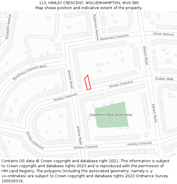 113, HIMLEY CRESCENT, WOLVERHAMPTON, WV4 5BY: Location map and indicative extent of plot