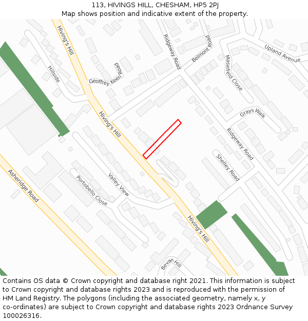 113, HIVINGS HILL, CHESHAM, HP5 2PJ: Location map and indicative extent of plot