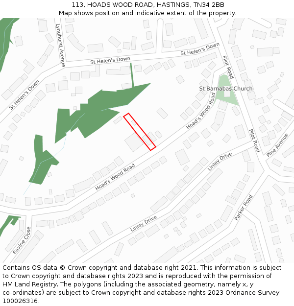 113, HOADS WOOD ROAD, HASTINGS, TN34 2BB: Location map and indicative extent of plot