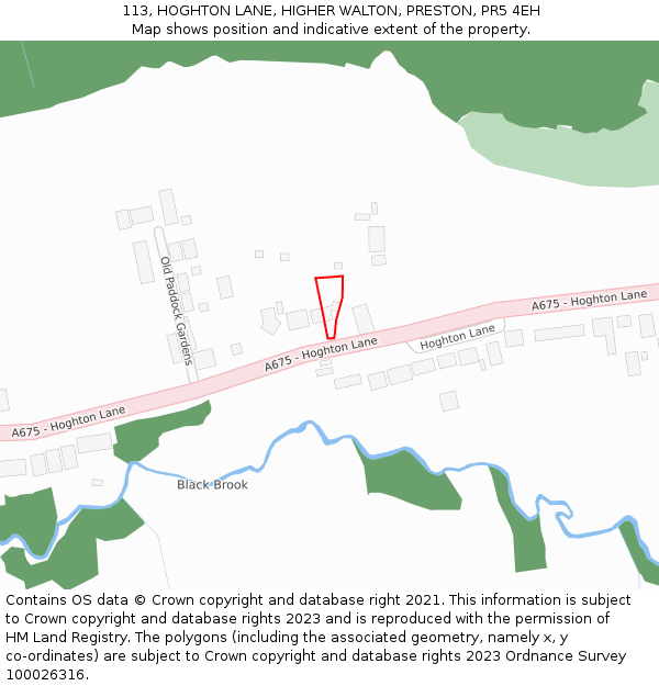 113, HOGHTON LANE, HIGHER WALTON, PRESTON, PR5 4EH: Location map and indicative extent of plot