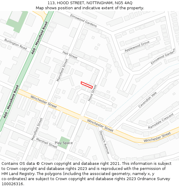 113, HOOD STREET, NOTTINGHAM, NG5 4AQ: Location map and indicative extent of plot
