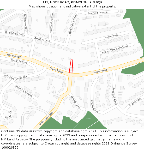 113, HOOE ROAD, PLYMOUTH, PL9 9QP: Location map and indicative extent of plot