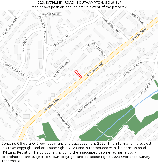 113, KATHLEEN ROAD, SOUTHAMPTON, SO19 8LP: Location map and indicative extent of plot