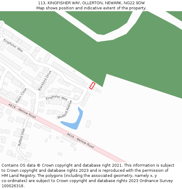 113, KINGFISHER WAY, OLLERTON, NEWARK, NG22 9DW: Location map and indicative extent of plot