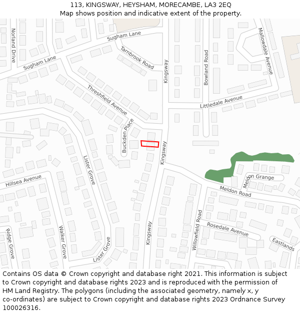 113, KINGSWAY, HEYSHAM, MORECAMBE, LA3 2EQ: Location map and indicative extent of plot