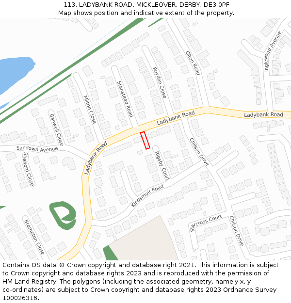 113, LADYBANK ROAD, MICKLEOVER, DERBY, DE3 0PF: Location map and indicative extent of plot