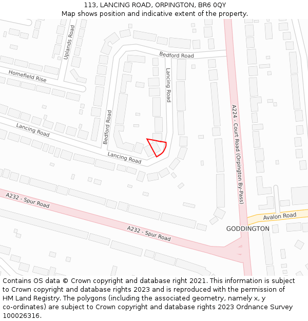 113, LANCING ROAD, ORPINGTON, BR6 0QY: Location map and indicative extent of plot