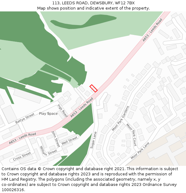 113, LEEDS ROAD, DEWSBURY, WF12 7BX: Location map and indicative extent of plot