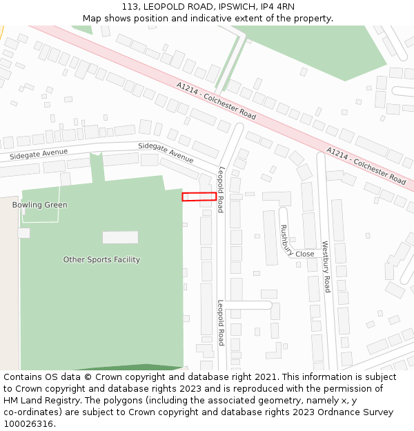 113, LEOPOLD ROAD, IPSWICH, IP4 4RN: Location map and indicative extent of plot