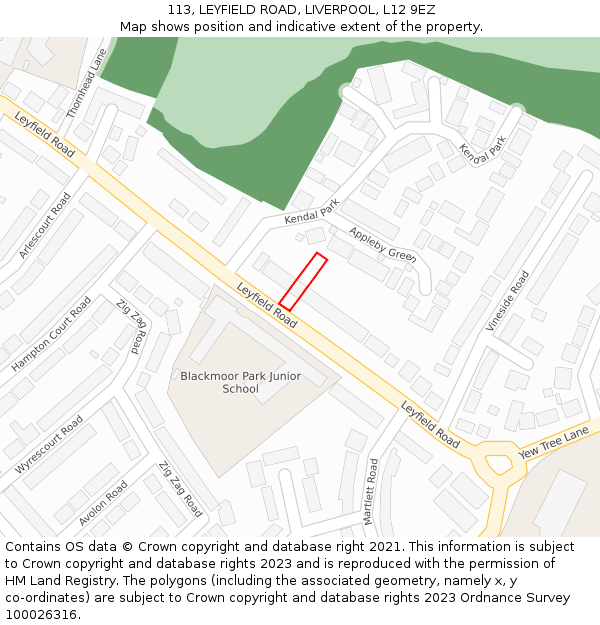 113, LEYFIELD ROAD, LIVERPOOL, L12 9EZ: Location map and indicative extent of plot