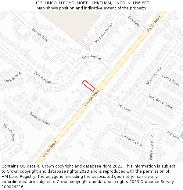 113, LINCOLN ROAD, NORTH HYKEHAM, LINCOLN, LN6 8EE: Location map and indicative extent of plot