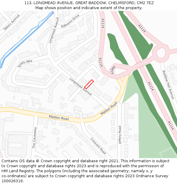 113, LONGMEAD AVENUE, GREAT BADDOW, CHELMSFORD, CM2 7EZ: Location map and indicative extent of plot