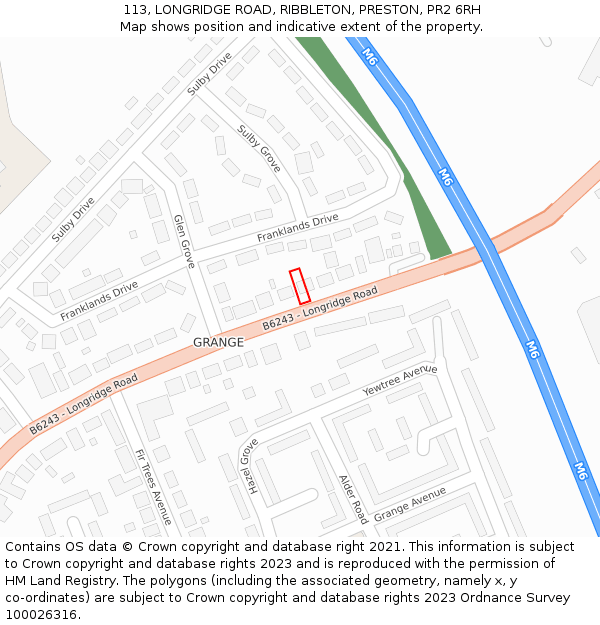 113, LONGRIDGE ROAD, RIBBLETON, PRESTON, PR2 6RH: Location map and indicative extent of plot