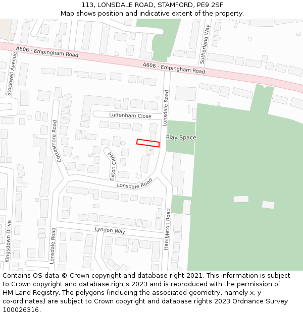 113, LONSDALE ROAD, STAMFORD, PE9 2SF: Location map and indicative extent of plot