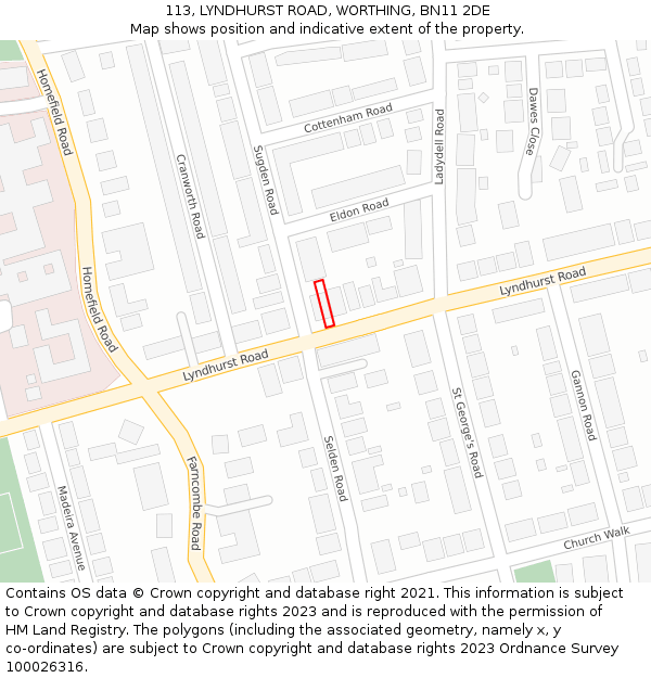 113, LYNDHURST ROAD, WORTHING, BN11 2DE: Location map and indicative extent of plot