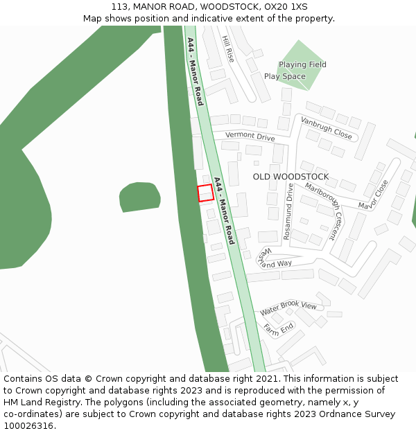 113, MANOR ROAD, WOODSTOCK, OX20 1XS: Location map and indicative extent of plot
