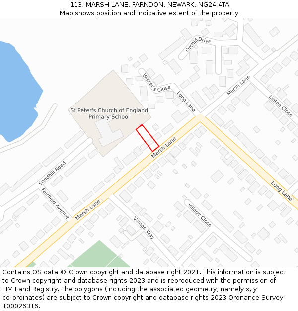113, MARSH LANE, FARNDON, NEWARK, NG24 4TA: Location map and indicative extent of plot