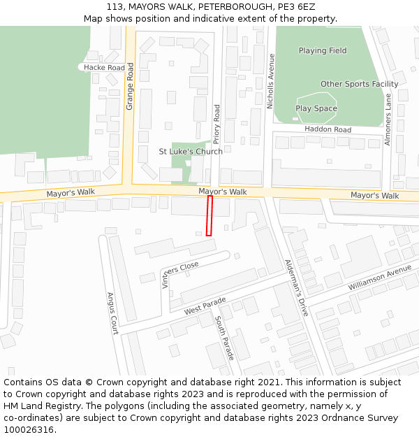 113, MAYORS WALK, PETERBOROUGH, PE3 6EZ: Location map and indicative extent of plot