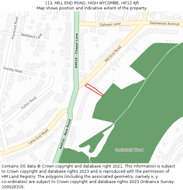 113, MILL END ROAD, HIGH WYCOMBE, HP12 4JR: Location map and indicative extent of plot