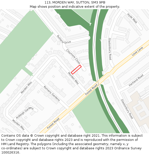 113, MORDEN WAY, SUTTON, SM3 9PB: Location map and indicative extent of plot