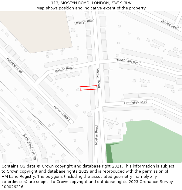 113, MOSTYN ROAD, LONDON, SW19 3LW: Location map and indicative extent of plot