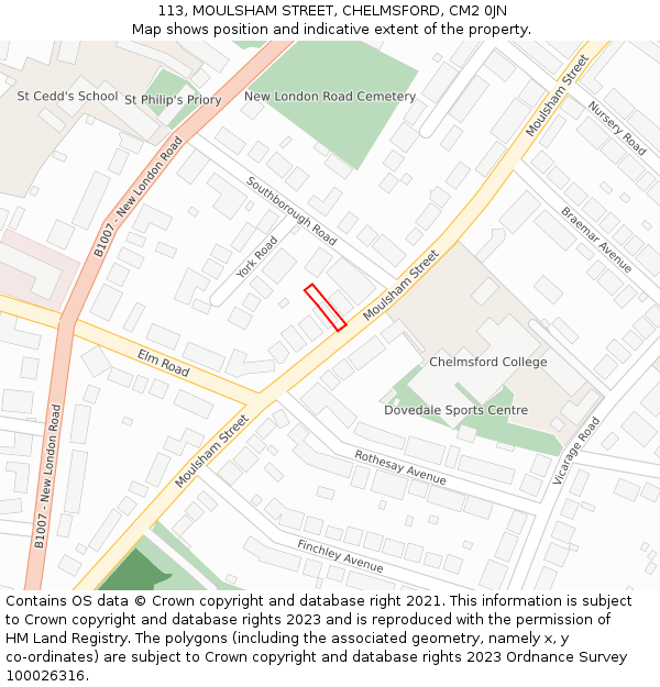 113, MOULSHAM STREET, CHELMSFORD, CM2 0JN: Location map and indicative extent of plot