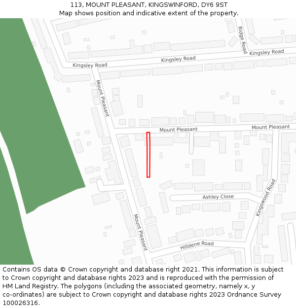 113, MOUNT PLEASANT, KINGSWINFORD, DY6 9ST: Location map and indicative extent of plot