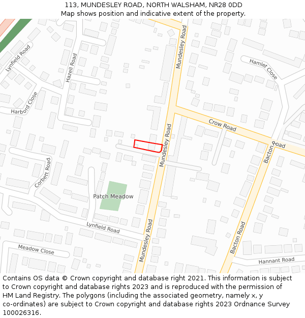 113, MUNDESLEY ROAD, NORTH WALSHAM, NR28 0DD: Location map and indicative extent of plot