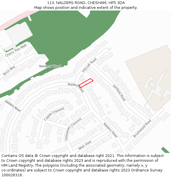 113, NALDERS ROAD, CHESHAM, HP5 3DA: Location map and indicative extent of plot