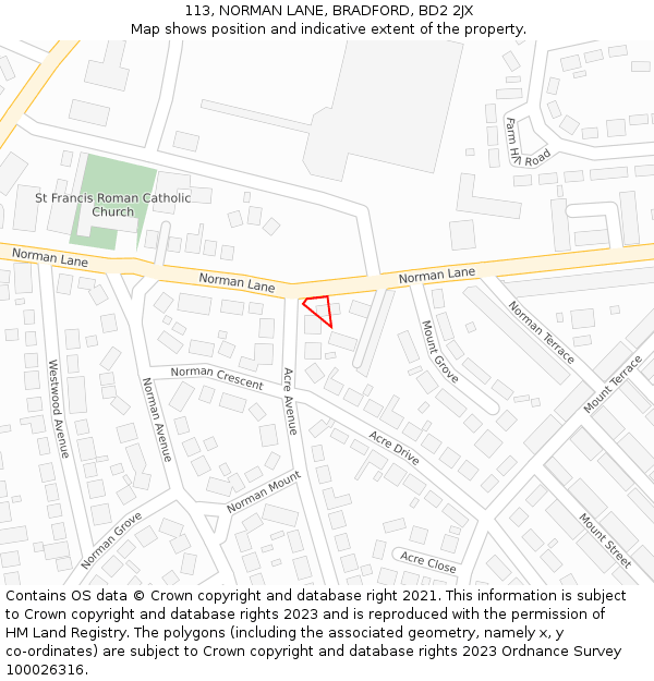 113, NORMAN LANE, BRADFORD, BD2 2JX: Location map and indicative extent of plot