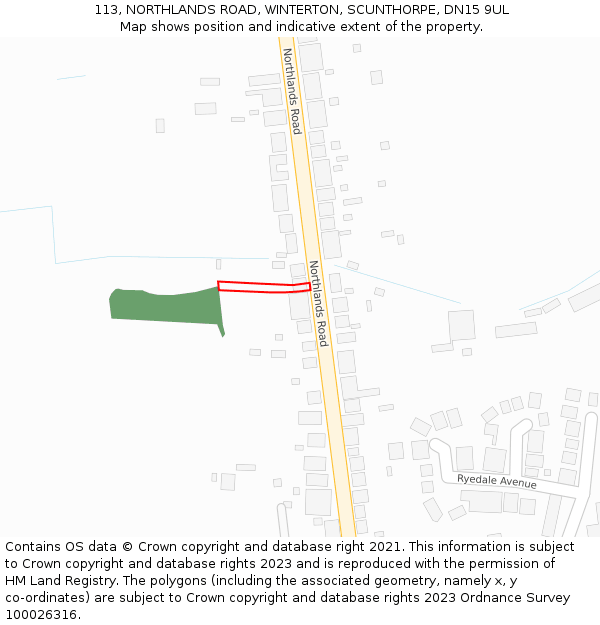 113, NORTHLANDS ROAD, WINTERTON, SCUNTHORPE, DN15 9UL: Location map and indicative extent of plot