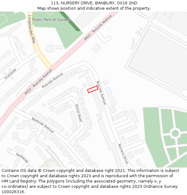 113, NURSERY DRIVE, BANBURY, OX16 2ND: Location map and indicative extent of plot