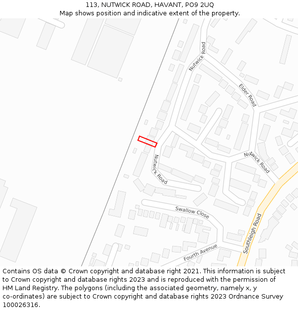 113, NUTWICK ROAD, HAVANT, PO9 2UQ: Location map and indicative extent of plot