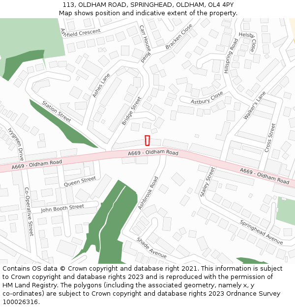 113, OLDHAM ROAD, SPRINGHEAD, OLDHAM, OL4 4PY: Location map and indicative extent of plot
