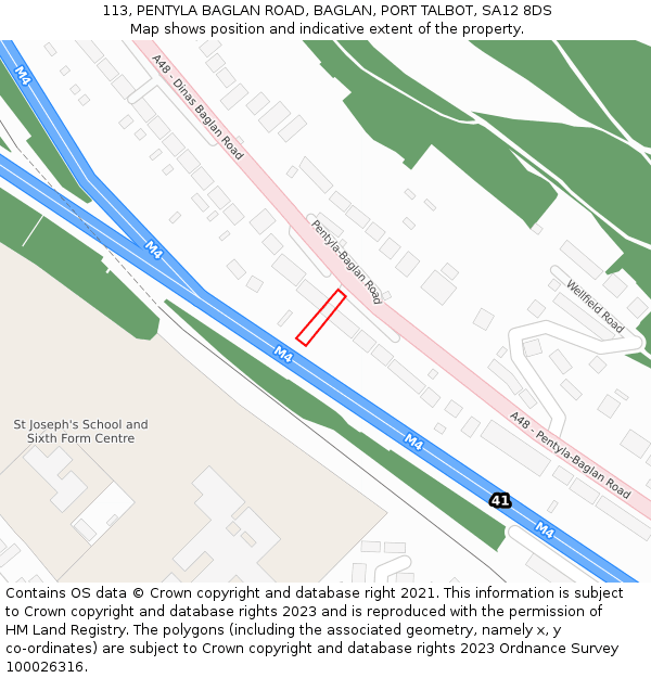 113, PENTYLA BAGLAN ROAD, BAGLAN, PORT TALBOT, SA12 8DS: Location map and indicative extent of plot