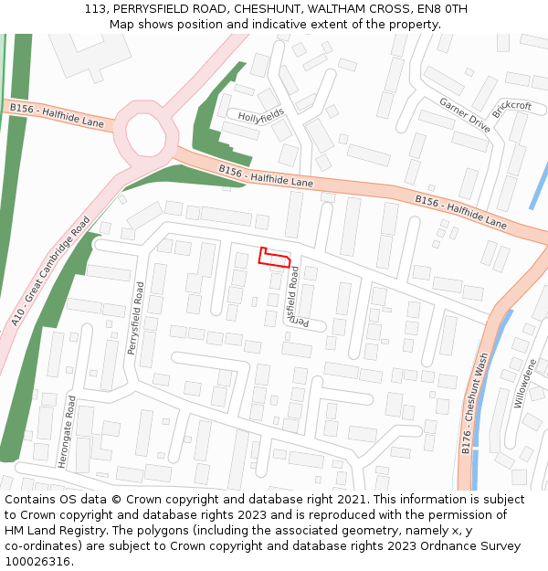 113, PERRYSFIELD ROAD, CHESHUNT, WALTHAM CROSS, EN8 0TH: Location map and indicative extent of plot