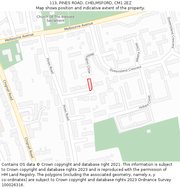 113, PINES ROAD, CHELMSFORD, CM1 2EZ: Location map and indicative extent of plot