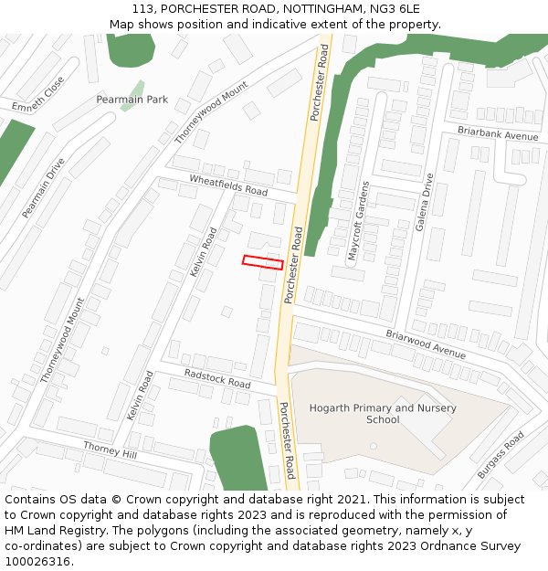 113, PORCHESTER ROAD, NOTTINGHAM, NG3 6LE: Location map and indicative extent of plot