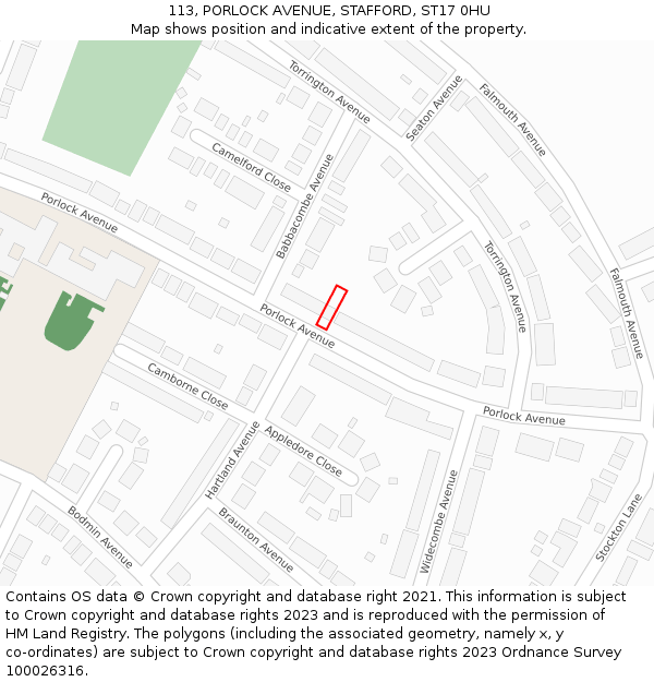 113, PORLOCK AVENUE, STAFFORD, ST17 0HU: Location map and indicative extent of plot