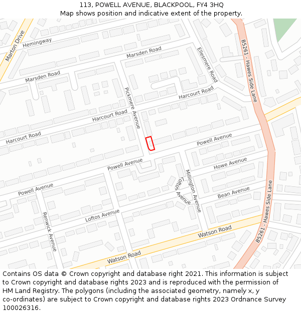 113, POWELL AVENUE, BLACKPOOL, FY4 3HQ: Location map and indicative extent of plot