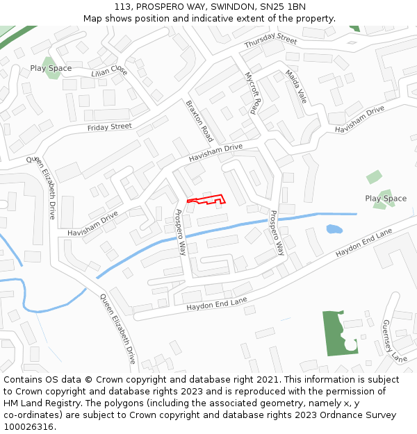 113, PROSPERO WAY, SWINDON, SN25 1BN: Location map and indicative extent of plot