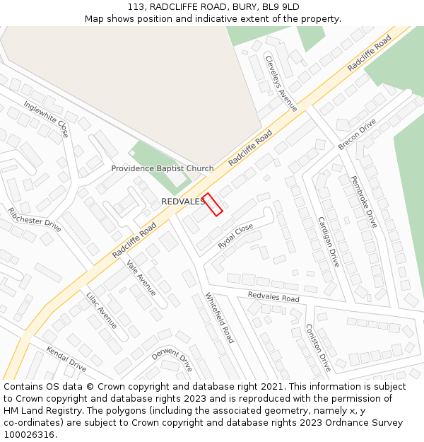 113, RADCLIFFE ROAD, BURY, BL9 9LD: Location map and indicative extent of plot