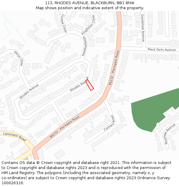 113, RHODES AVENUE, BLACKBURN, BB1 8NW: Location map and indicative extent of plot