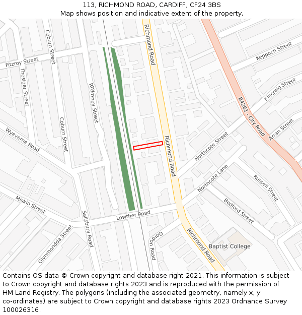 113, RICHMOND ROAD, CARDIFF, CF24 3BS: Location map and indicative extent of plot