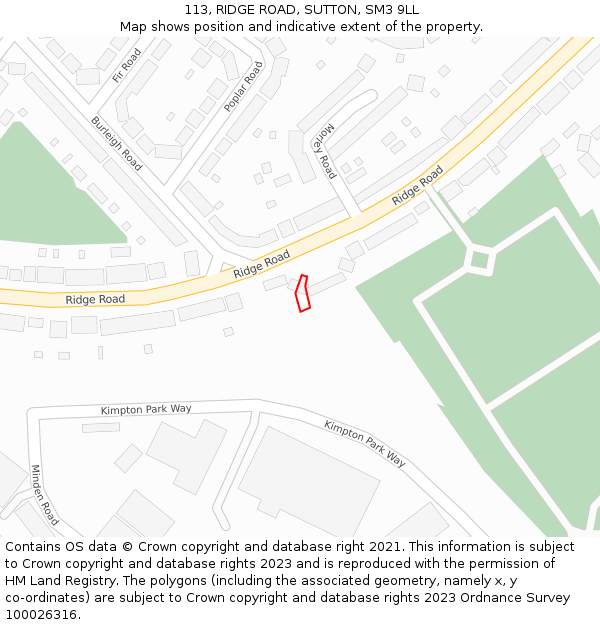 113, RIDGE ROAD, SUTTON, SM3 9LL: Location map and indicative extent of plot