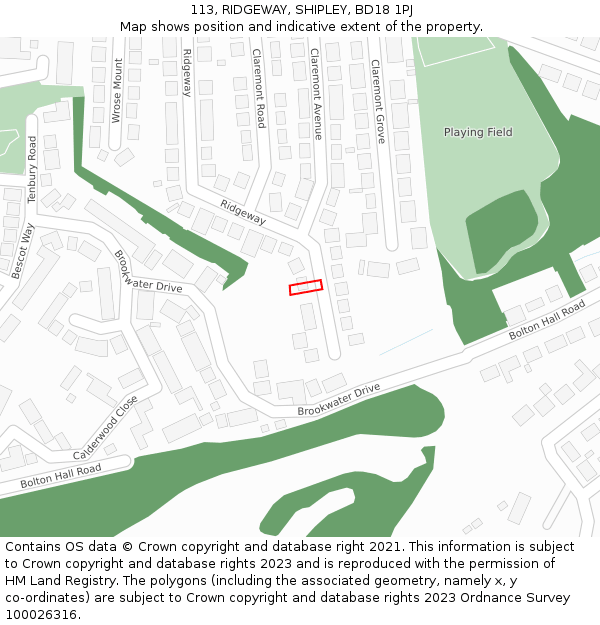 113, RIDGEWAY, SHIPLEY, BD18 1PJ: Location map and indicative extent of plot